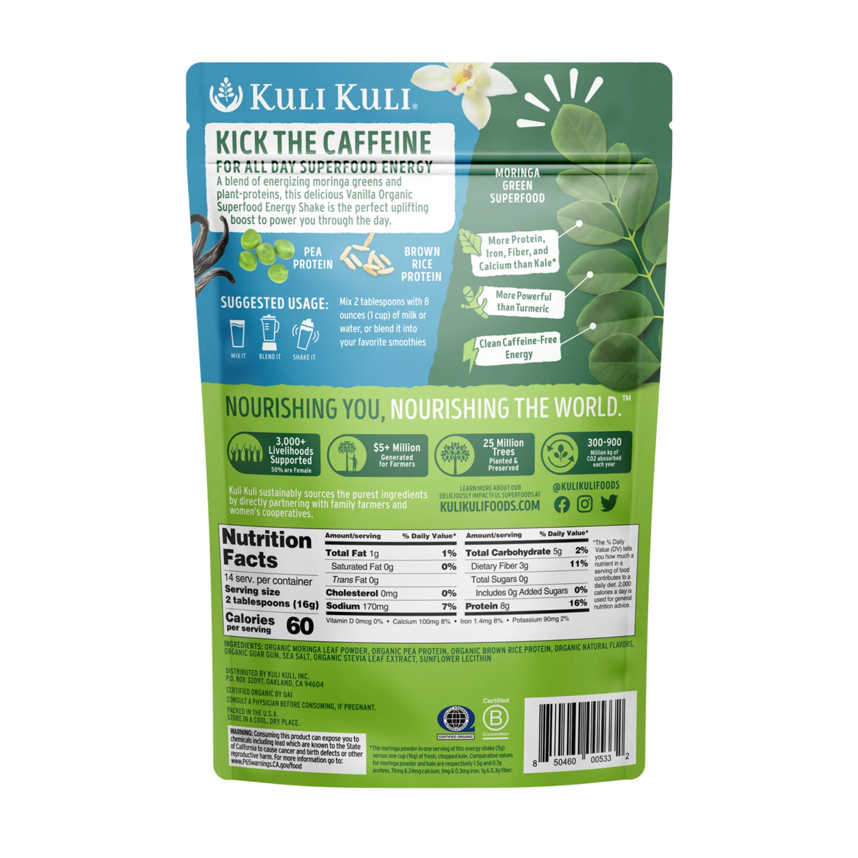 Kuli Kuli Moringa Greens and Protein Powder - 7.6 Oz, Vanilla Flavor - Cozy Farm 