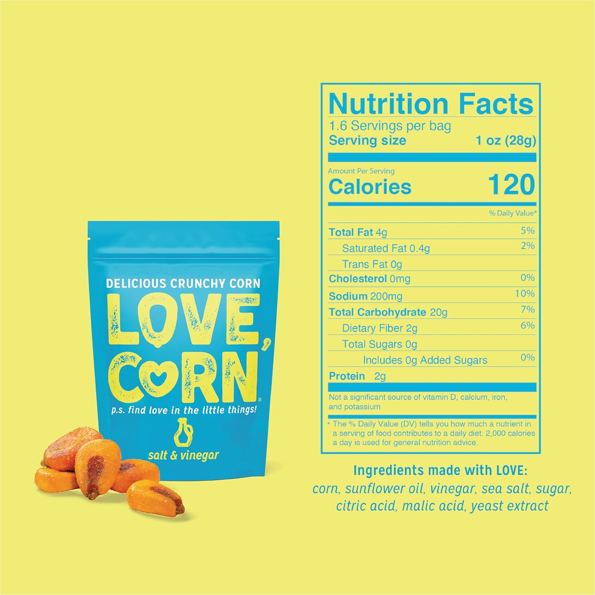 Love Corn Roasted Corn, Salt & Vinegar, Case of 10, 1.6 Oz