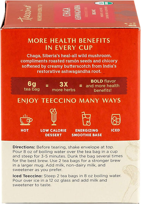 Teeccino Mush Tea Chaga Ashwagan - Case of 6 x 10 Bags