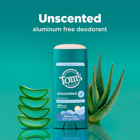 Tom's of Maine Unscented Deodorant Stick, 3.25 oz (Case of 6)