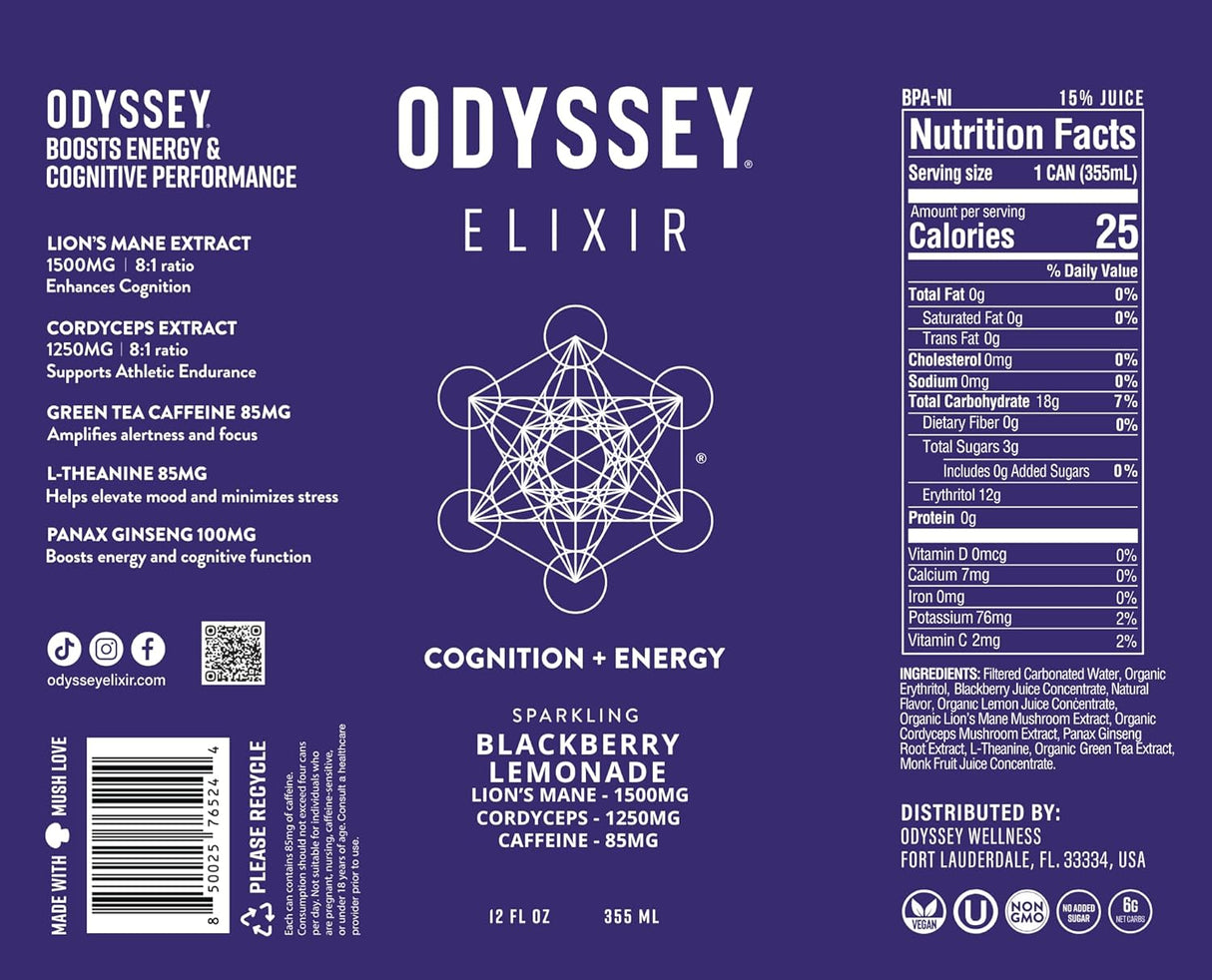 Odyssey Sparkling Energy Drink Blackberry Lemon 12-Pack