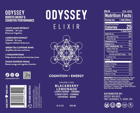 Odyssey Sparkling Energy Blackberry Lemon - 12-Pack (12 Fl Oz. Each)