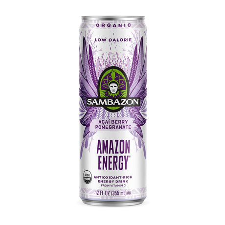 Sambazon Organic Amazon Energy Drink, Açai Berry Pomegranate, Low Calorie, 12 oz, Pack of 12