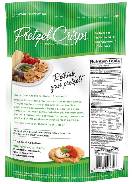Snack Factory Garlic Parmesan Pretzel Crisps, 7.2 Oz., Case of 12