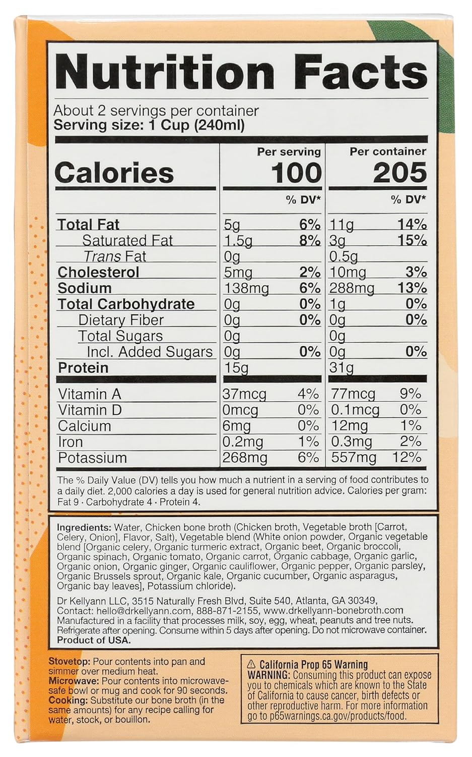 Dr. Kellyann Chicken Bone Broth, 16.9 oz, Pack of 6
