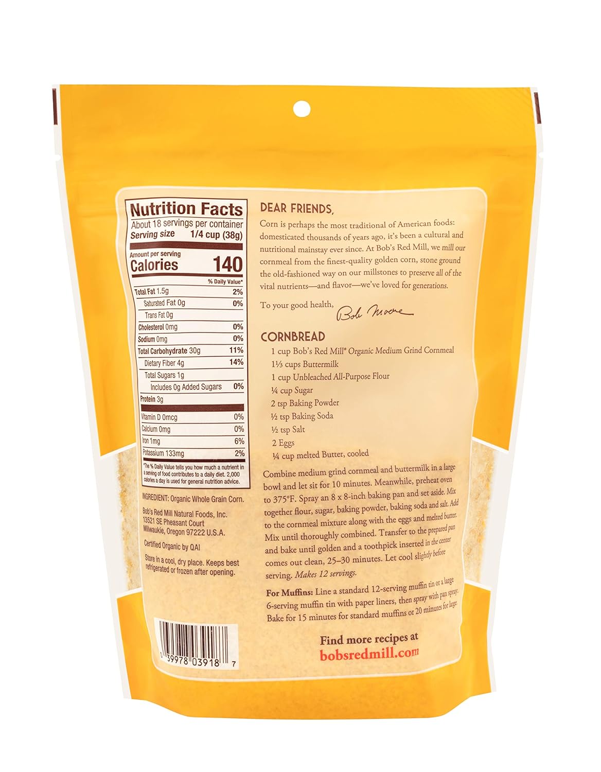 Bob's Red Mill Medium Cornmeal, 24 oz., Pack of 4