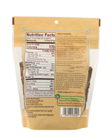 Back view of a package with nutrition facts label and branding on a white background
