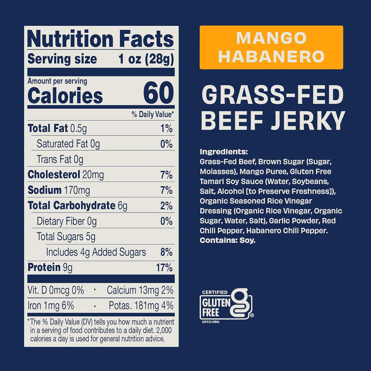 Country Archer Beef Jerky, Mango Habanero, Gluten-Free, Paleo, Case of 12 (2.5 oz)