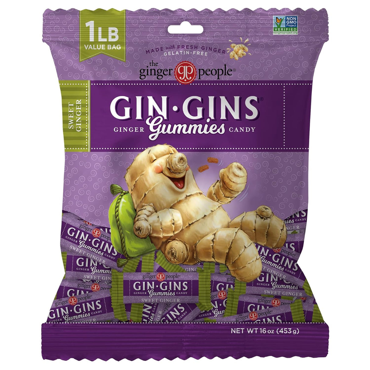 Ginger People - Sweet Ginger Gummies, 3 oz (Pack of 12) - Chewy Ginger Candy