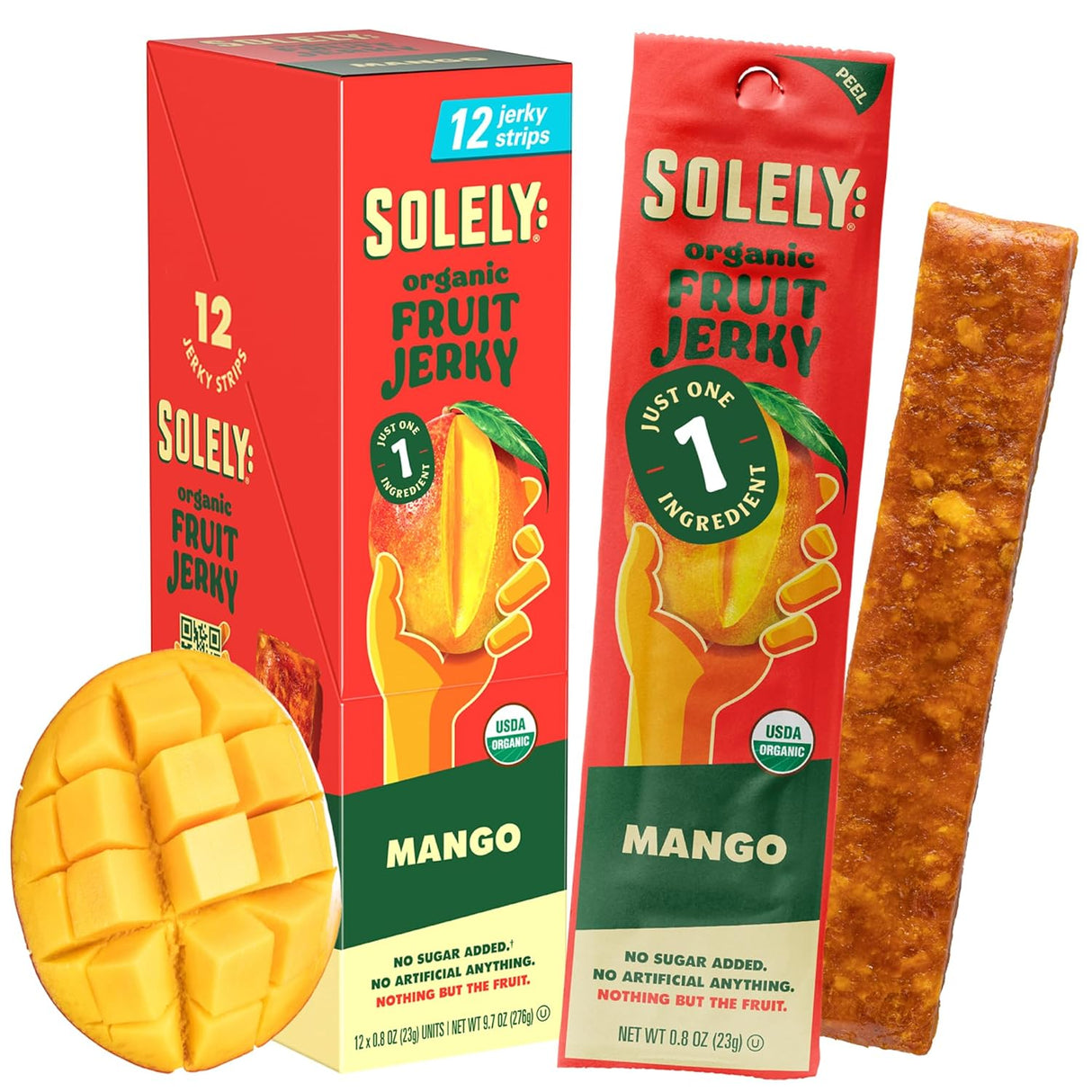 Solely Organic Mango Fruit Jerky | Whole Fruit Strips | Case of 12 (0.8 oz Each)