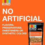 KIND peanut butter clusters package with text on an orange background