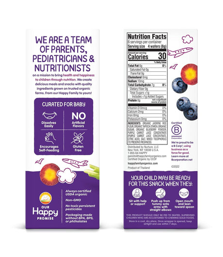 Happy Baby Organic Teething Wafers, Blueberry & Purple Carrot, Gentle Teethers, 1.7 oz, Case of 6