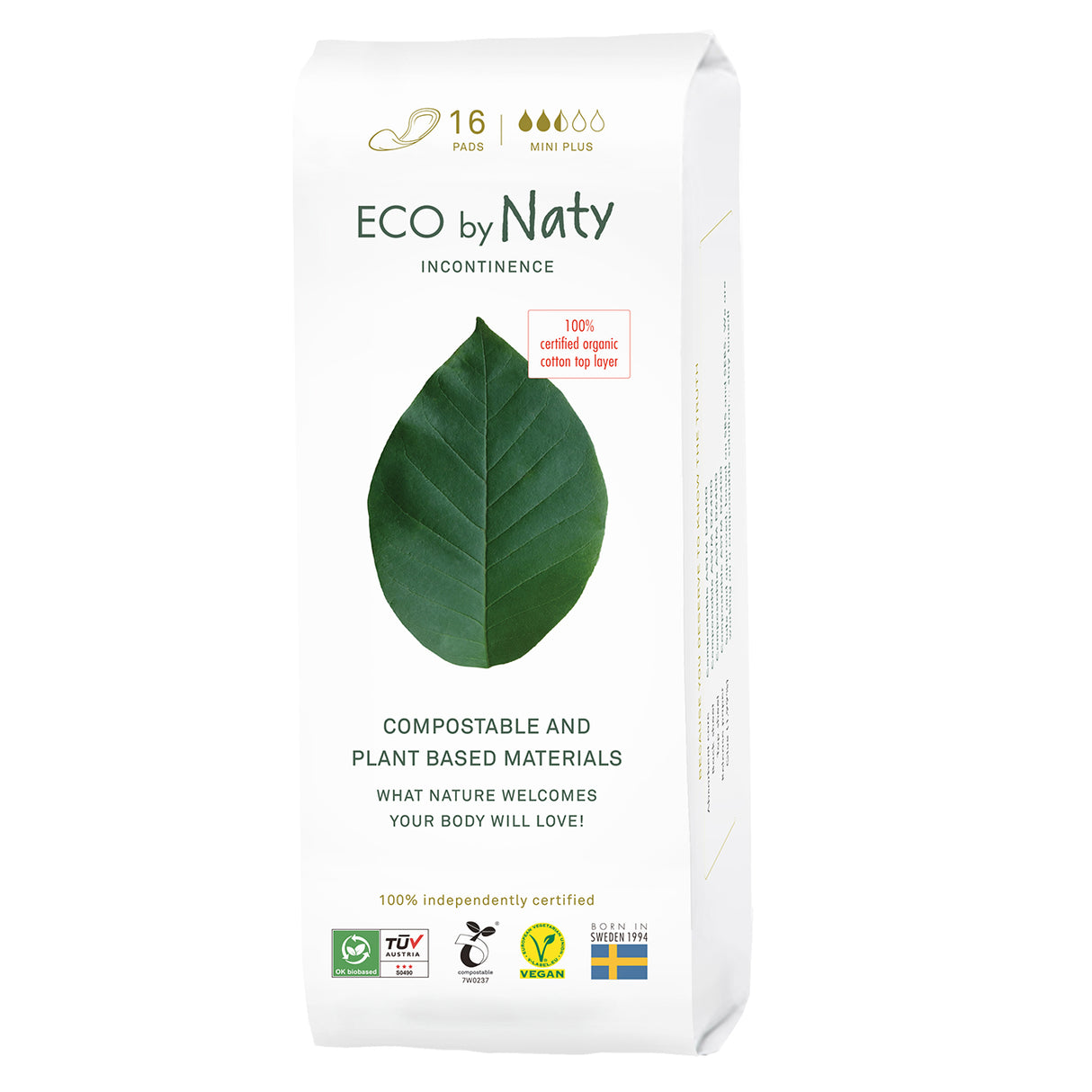 Eco By Naty Mini+ Incontinence Pads (Pack of 12-16ct) - Cozy Farm 