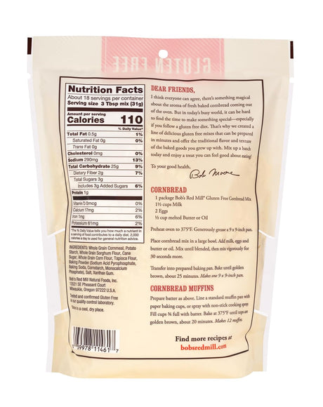 Bob's Red Mill Gluten-Free Cornbread Mix, 20 oz, Pack of 4