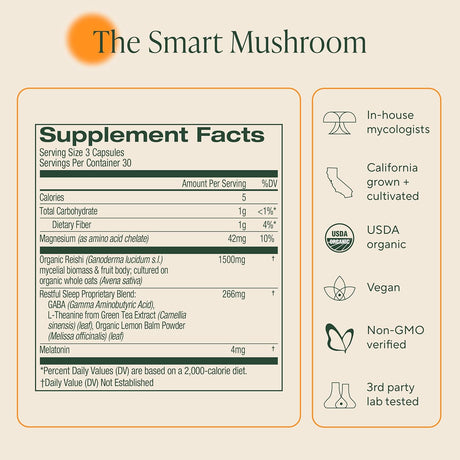 Om Mushroom Superfood Sleep Mushroom Capsules, 90-Count Sleep Support Supplement