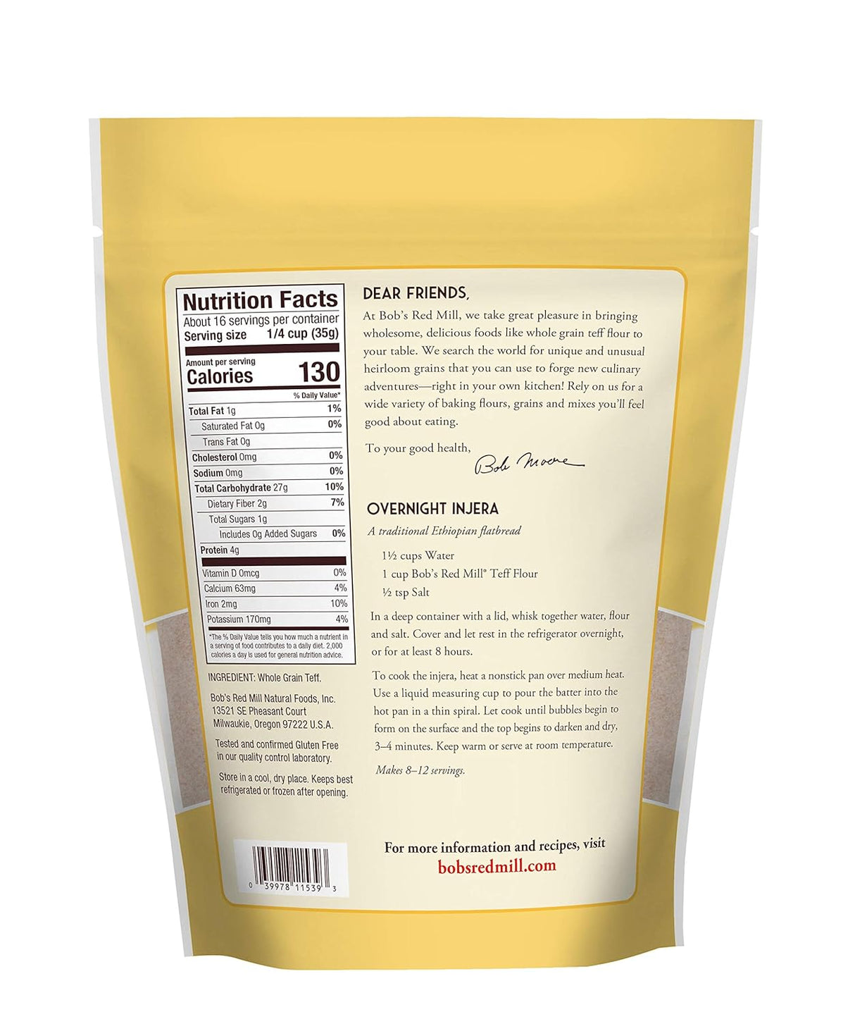 Bob's Red Mill Teff Whole Grain (24 oz, Pack of 4) - Gluten-Free Alternative