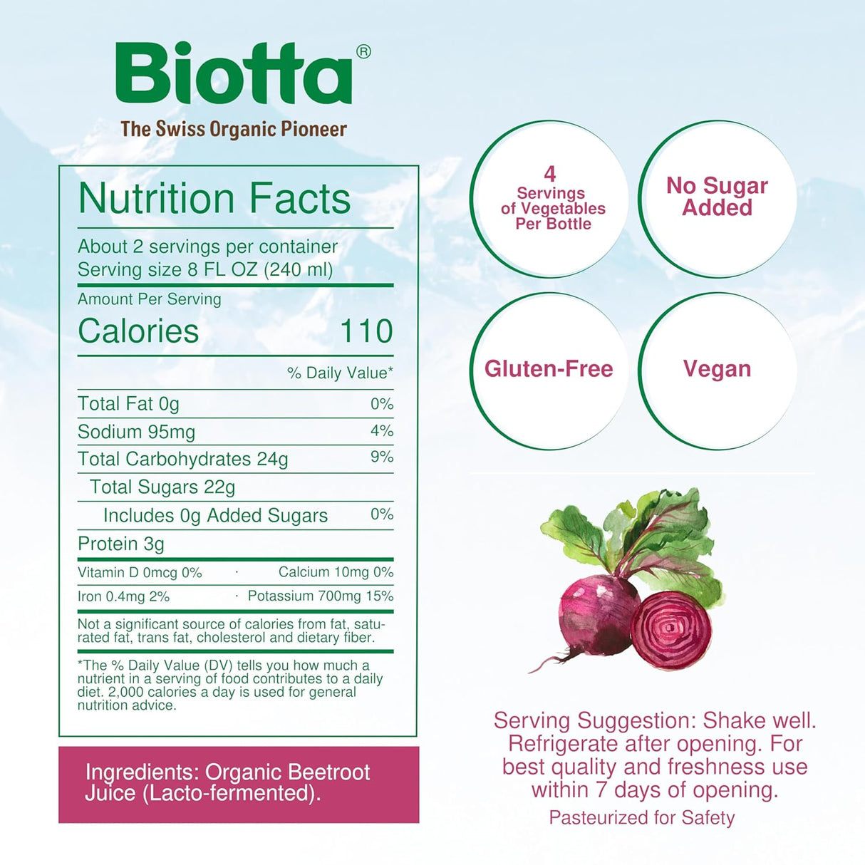Biotta Organic Beet Juice, 32 fl oz, Pack of 6