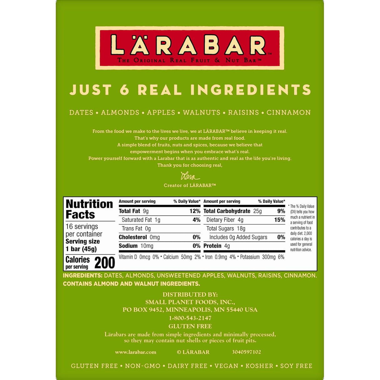 LARABAR Apple Pie Fruit & Nut Bar, Pack of 16, 1.6 Oz.