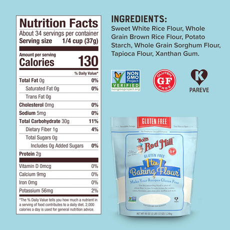 Bob's Red Mill Gluten-Free 1-to-1 Baking Flour, Pack of 4, 22 oz.