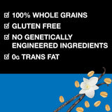 Vanilla beans and flower with health claims on a black and blue background