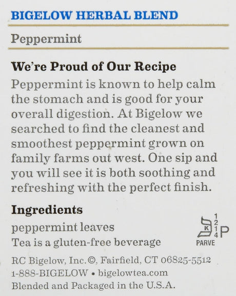 Bigelow Purely Peppermint Tea - Pack of 6 - 20 Tea Bags
