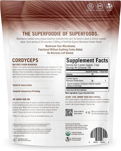 Om Mushroom Sup. Cordyceps Organic Mushroom Powder, 7.05 Oz. - Cozy Farm 