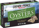 Crown Prince Naturally Smoked Oysters in Pure Olive Oil, 3 oz, Case of 18