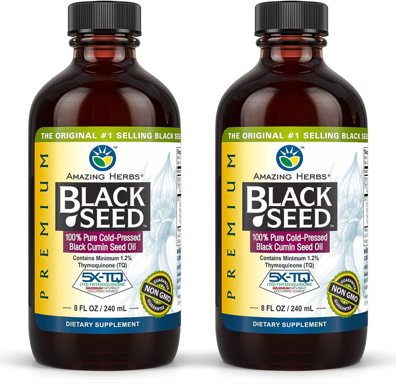 Amazing Herbs Premium Black Seed Oil - Gluten Free, Non GMO, Cold Pressed Nigella Sativa Aids in Digestive Health, Immune Support, Brain Function - 8 Fl Oz (Pack of 2) - Cozy Farm 