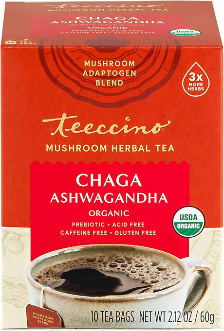 Teeccino Mush Tea Chaga Ashwagan - Case of 6 x 10 Bags