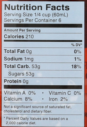 Nutrition facts label for a product with detailed calorie and ingredient information.