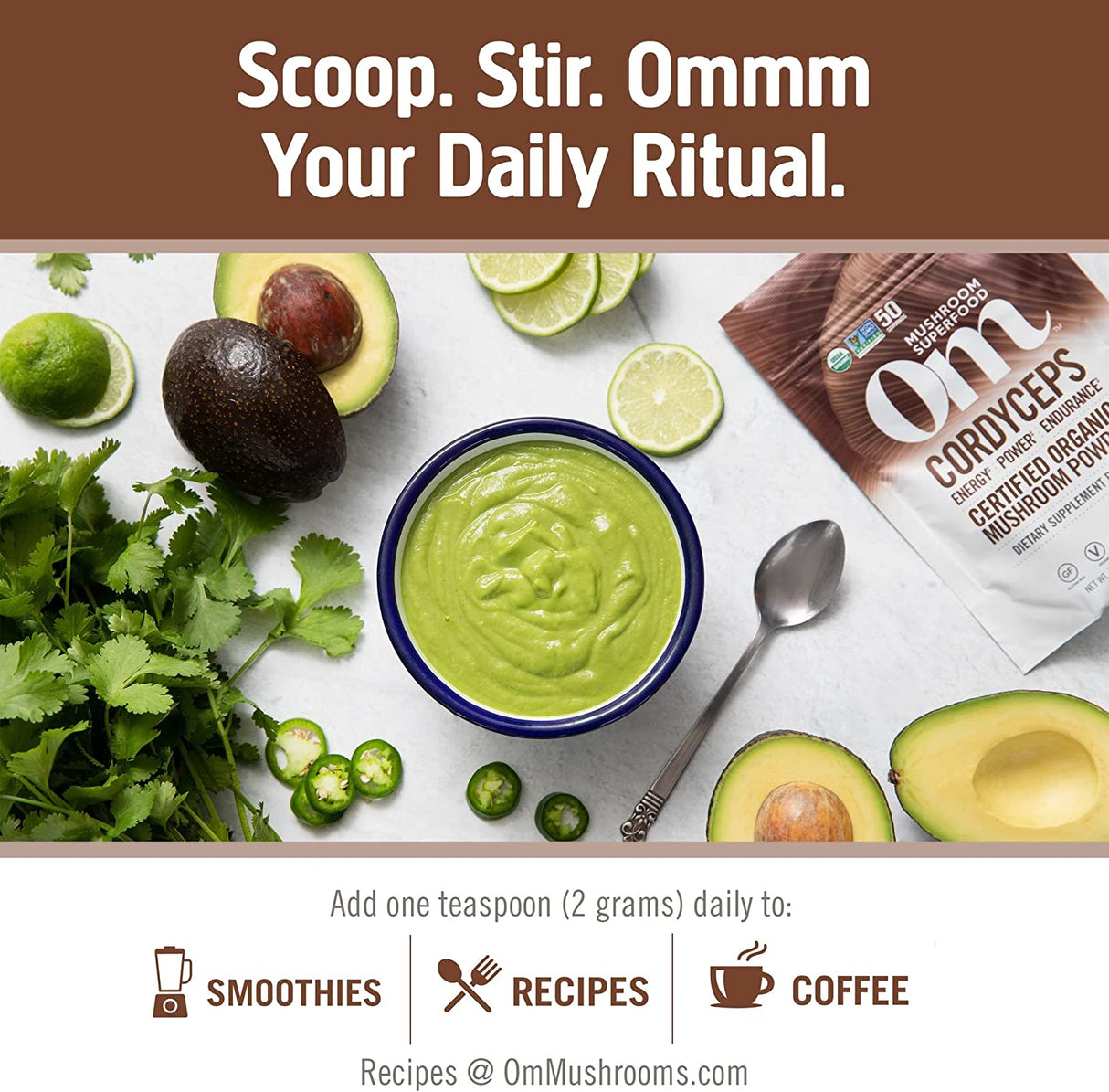 Om Mushroom Sup. Cordyceps Organic Mushroom Powder, 7.05 Oz. - Cozy Farm 