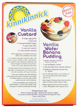 Kinnikinnick Vanilla Custard and Vanilla Wafer Banana Pudding packaging with ingredients listed.
