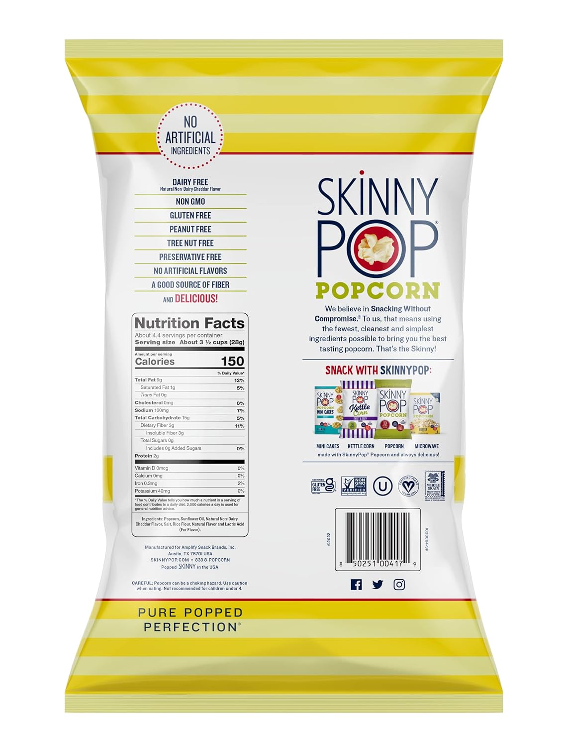 Skinnypop White Cheddar Popcorn, Case of 12 - 4.4 Oz Bags