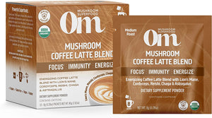 Om Mushroom Superfood Coffee Latte Blend Mushroom Powder, Single Serve, 10 Count, Lion's Mane, Cordyceps, Reishi, Chaga - Cozy Farm 