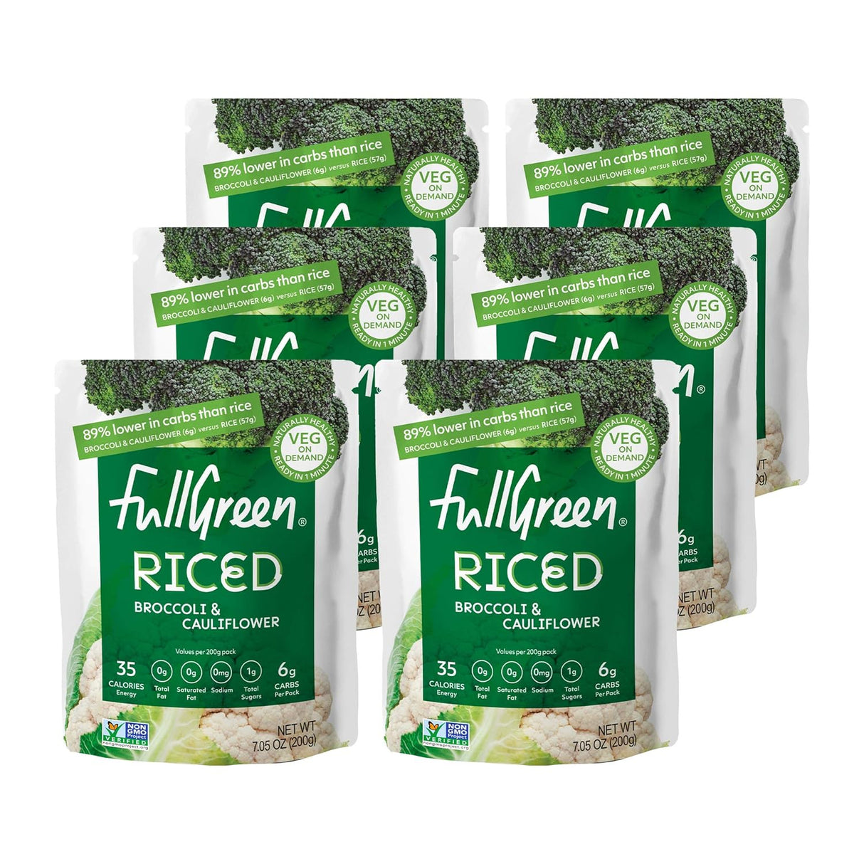 Fullgreen Organic Riced Vegetable Broccoli and Cauliflower, Pack of 6, 7.05 Oz