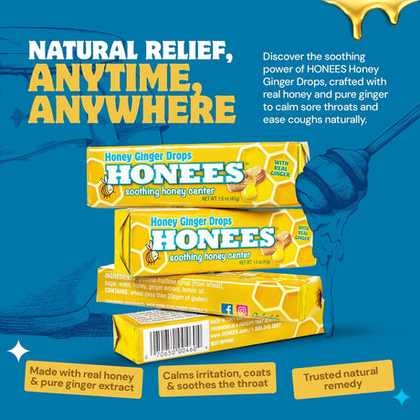Honees Honey Ginger Throat Drops, 1.6 oz, Case of 12 -2