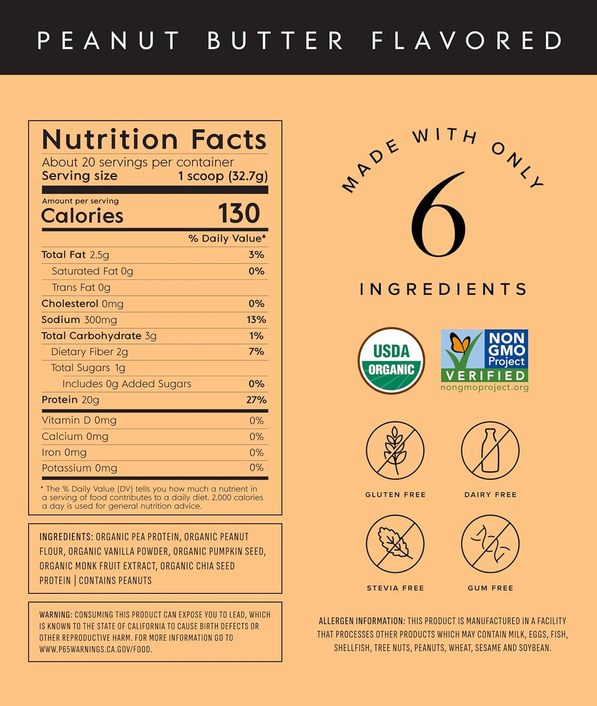 Truvani Certified Organic Peanut Butter Protein Powder, 10 Servings