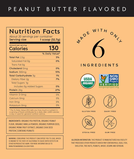 Truvani Certified Organic Peanut Butter Protein Powder, 10 Servings