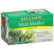 Bigelow Mint Medley herbal tea box with green and yellow design
