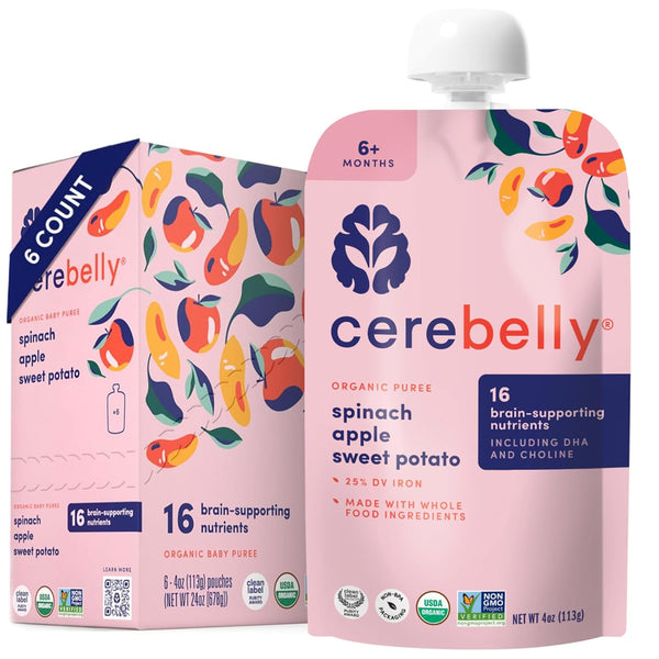 Cerebelly Spinach Apple Sweet Potato Puree, Pack of 6, 4 Oz Each