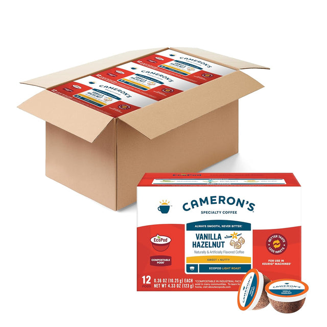Box of Cameron's Specialty Coffee packages on a white background