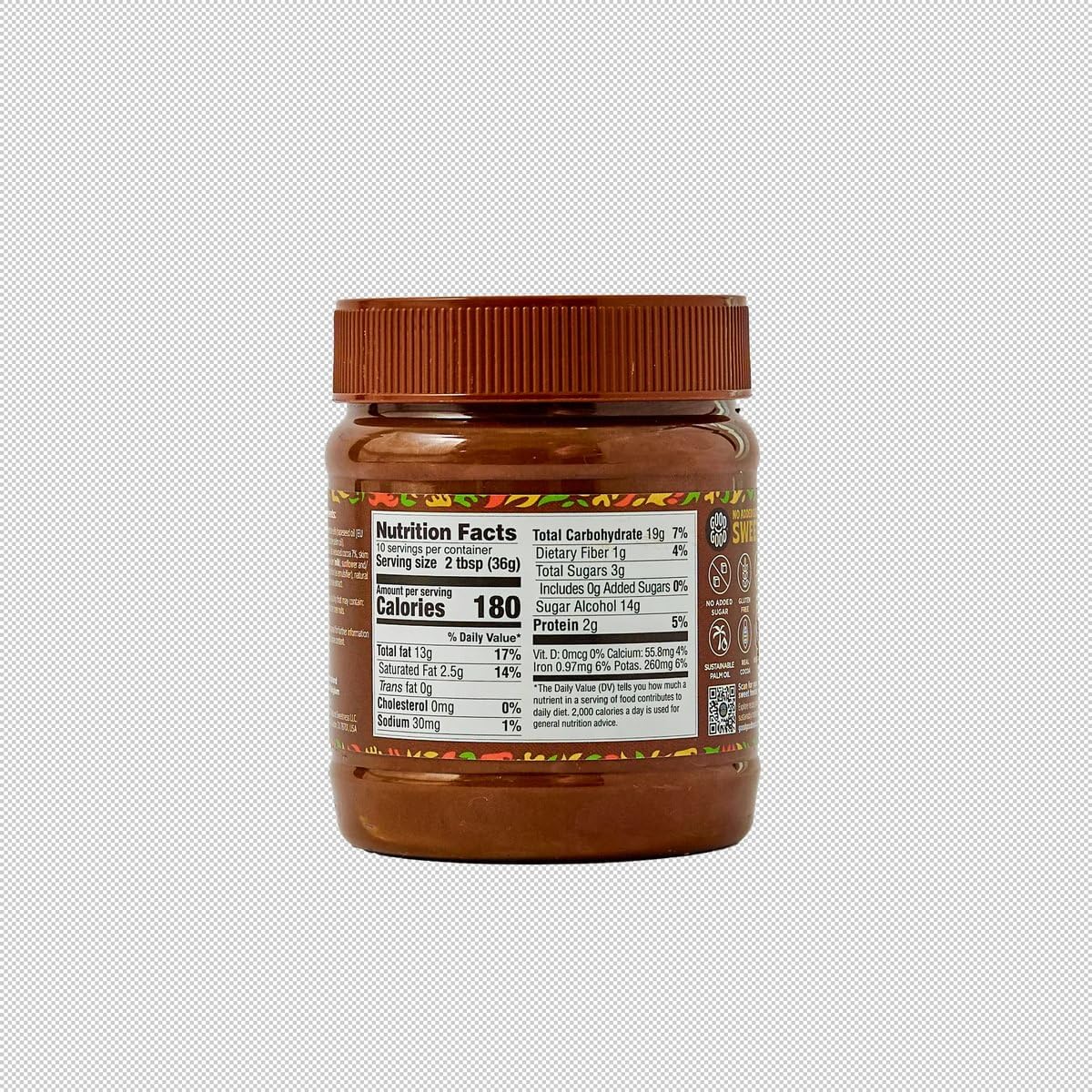Good Good Chocolate Hazelnut Spread, No Added Sugar, 12 oz, Case of 6