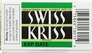 Swiss Kriss brand packaging with patent office information and bar code.