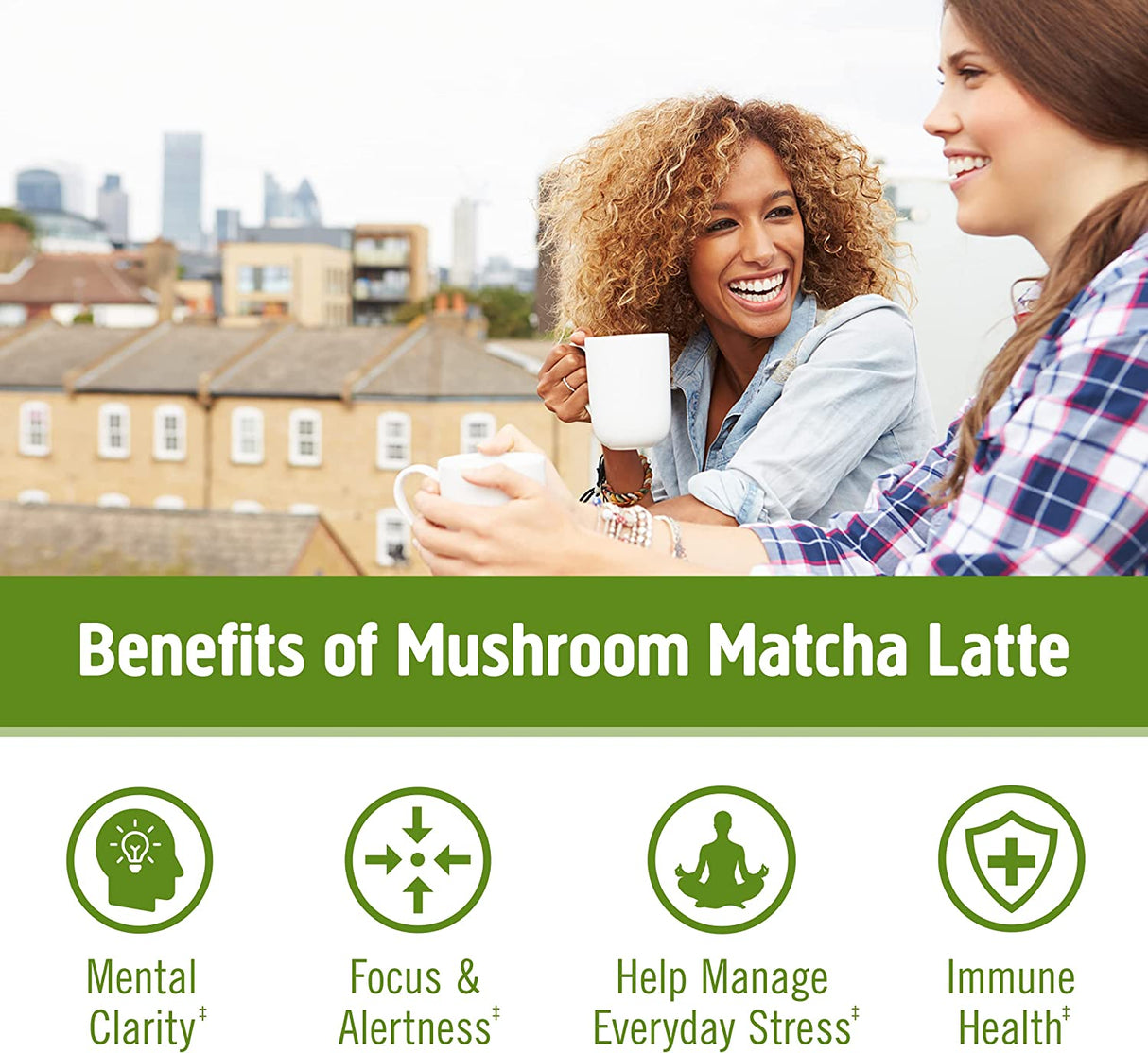 Om Mushroom Superfood Matcha Latte Blend: Immune Support, Energy Boosting Mushroom Powder - 8.47 oz - Cozy Farm 