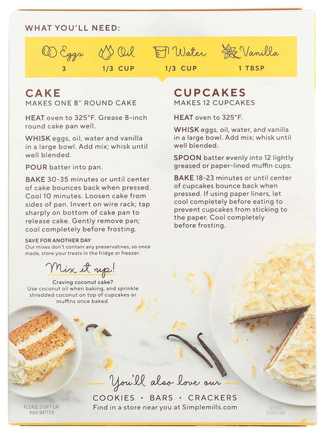 Simple Mills Almond Flour Vanilla Cake Mix, 11.5 oz., Pack of 6