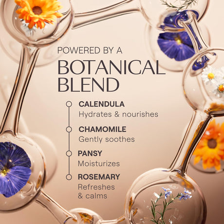 Product packaging with botanical elements and text about a botanical blend.