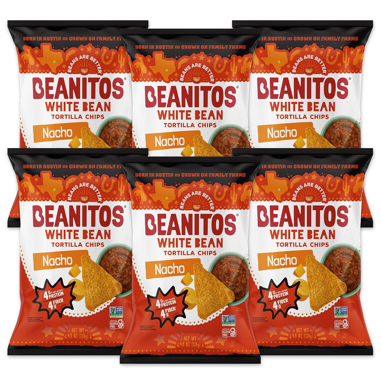 Beanitos White Bean Chips Nacho Nation, 4.5 Oz. Pack of 6