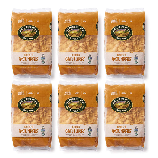 Nature's Path Organic Honey'd Corn Flakes, 6 x 26.4 Oz. - Sweetened with Honey - Cozy Farm 