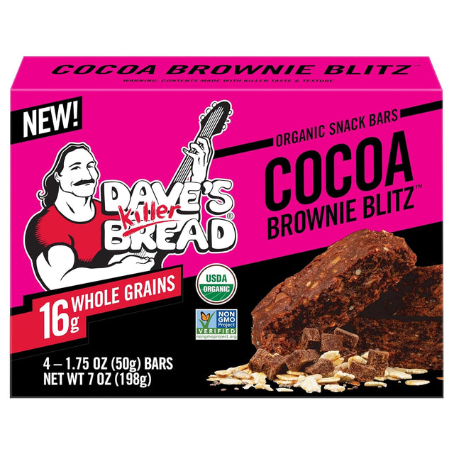 Daves Killer Bread - Organic Cocoa Brownie Blitz Snack Bars, 7 oz (Case of 6) - Chocolate Snack Bars