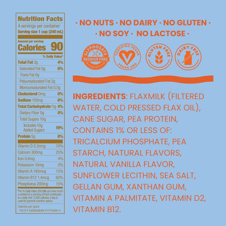 Good Karma Flax Milk Protein Vanilla Lightly Sweetened 6-Pack, 32 fl. oz.